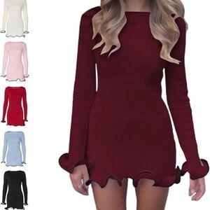 Elegant Burgundy Long Sleeve Dress